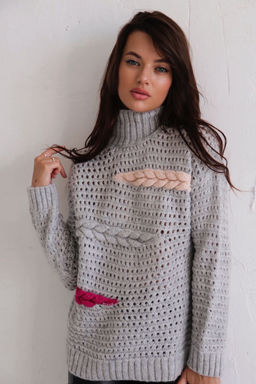 Martichelli Свитер светло-серый с перьями  фото 16