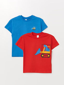 Bisiklet Yaka K?sa Kollu Bask?l? Erkek Bebek Ti??rt 2li