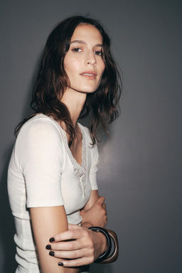 RIBBED LACE T-SHIRT - Zara фото 2