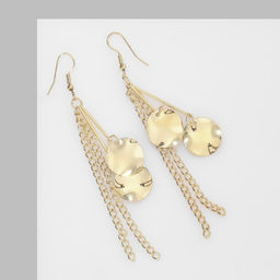 Серьги висячие "Круги мятые" с цепочками, цвет золото
