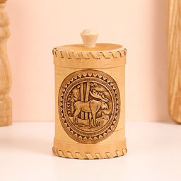 Туес «Лось», банка для хранения, 8×8×14 см, береста