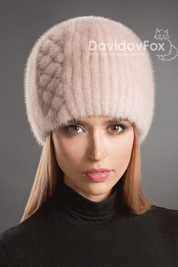 Шапка Сноп норка орнамент дымчатая роза