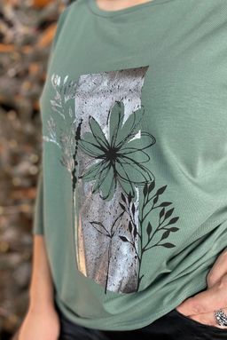 Свитшот Rumoda 2054/1 зеленый/принт серебро  фото 5