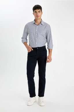 Рубашка с длинными рукавами и жатым воротником поло Modern Fit - Defacto фото 2