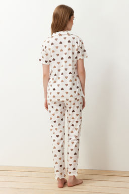 Ekru %100 Pamuklu Kalpli Orme Pijama Tak?m? THMSS24PT00338