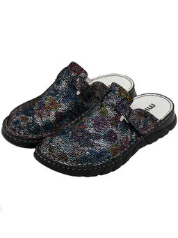 03 | Duki |Женские медицинские сабо натуральная кожа (черный цветок)