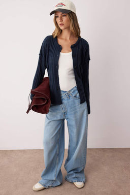 More Sustainable Lacivert Basic Fitilli Genis Kal?p Triko H?rka TWOAW26HI00128