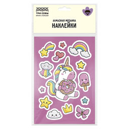 Алмазная мозаика 10*14,7см "Наклейки. Единорог и пончик" (АМН_65748, "ТРИ СОВЫ") частичное заполнение