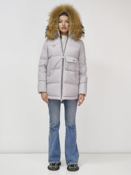 Куртка Бренд Visdeer ПРЕМИУМ КЛАССА зимняя с мехом ЕНОТА, светло-серого цвета  фото 6