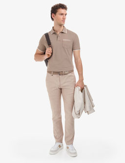 Kahverengi Regular Fit %100 Pamuk D__meli Polo Yaka Ti__rt