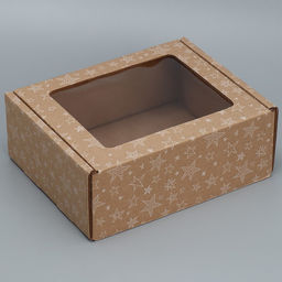 Цена за 5 шт. Коробка сборная с окном Звезды, бурый ,27х10х21 см