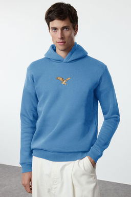 TRENDYOL MAN Mavi Regular/Normal Kesim Hayvan Nak?sl? Ici Polarl? Kapusonlu Sweatshirt TMNAW25SW00094 - Trendyolmilla фото 2