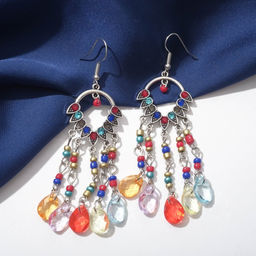 Серьги висячие со стразами «Восток» ловец снов, цветные в чернёном серебре, 8 см