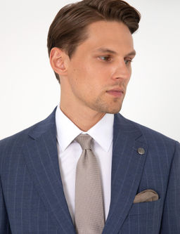 Koyu Mavi Slim Fit _izgili Y_n Tak_m Elbise