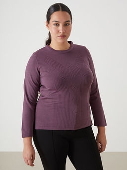 Bisiklet Yaka Kendinden Desenli Uzun Kollu Kad?n Triko Kazak - Waikiki фото 5