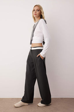 Antrasit Bel Ek Kumas Detayl? Wide Leg/Genis Paca Kumas Pantolon TWOAW26PL00048