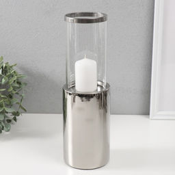 Подсвечник на 1 свечу «Хром», керамика, стекло, d=7.5 см, серебро, 9.2×9.2×29.5 см