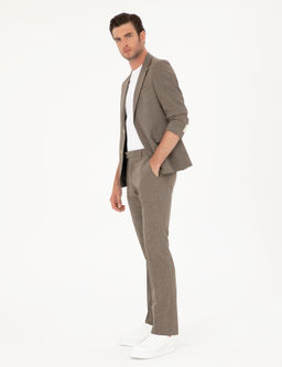 Kahverengi Slim Fit Y_n Kar___ml_ Tak_m Elbise