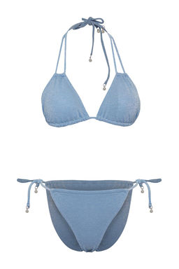 TRENDYOLMILLA Mavi Ucgen Inci Aksesuarl? Simli Regular Bikini Tak?m? TBESS25BT00018 фото 9