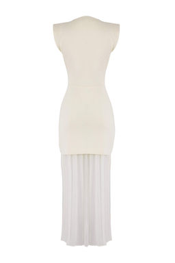 Limited Edition Ekru Tul Garnili Maxi Triko Uzun Elbise TWOAW26EL00100