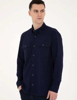 Lacivert Comfort Fit Uzun Kollu G_mlek