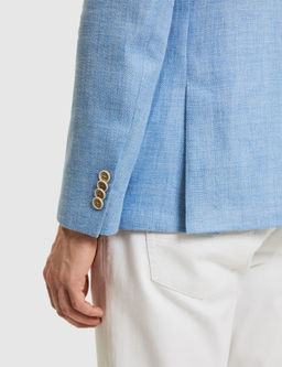 Mavi Slim Fit Y_n Keten Kar___ml_ Mikro Desen Mono Yaka Ceket