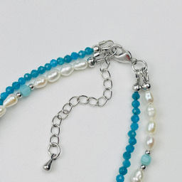 Браслет двойной из Апатиат,Жемчуга и Ларимара 17 см +