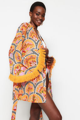 Cicek Desenli Mini Dokuma %100 Pamuklu Plaj Kimono&Kaftan TBESS23KM00004