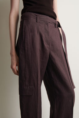 PANTAL?N DE LINO BARREL LEG CON CINTUR?N - H&m фото 8
