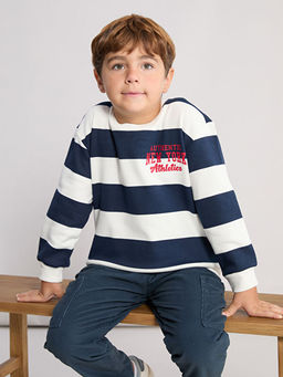 Bisiklet Yaka ?izgili Erkek ?ocuk Kal?n Sweatshirt