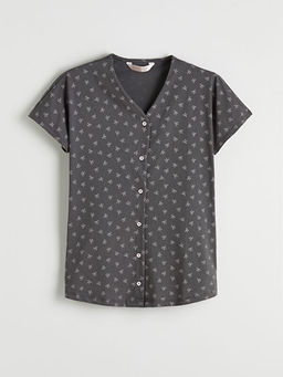 V Yaka Fiyonk Bask?l? Hamile Pijama Tak?m?