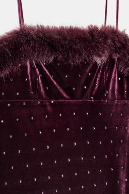 VELVET FAUX FUR BEADED MIDI DRESS - Zara фото 7