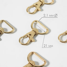 Цена за 2 шт. Карабин металлический, 42×25 мм / 21×2.1 мм, 5 шт., цвет золотой