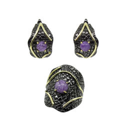 Комплект Чара-52, чароит, покрытие под золото, размеры кольца: 17, 18, 19, 20