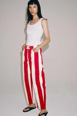 JEANS ZW COLLECTION TAPERED TIRO MEDIO RAYAS / Raya Roja - Zara фото 4