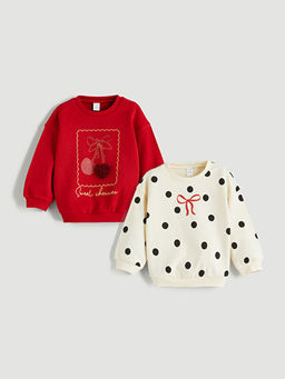 Bisiklet Yaka K?z ?ocuk Sweatshirt 2li