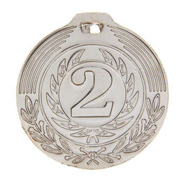 Цена за 2 шт. Медаль призовая «2 место» серебро 021, d=4 см, без ленты
