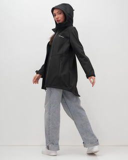 Парка спортивная женская с капюшоном softshell черного цвета 9568Ch