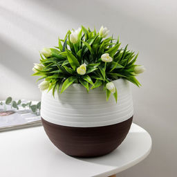 Горшок для цветов с поддоном «Япония», 2 л, пластиковый, белый / коричневый