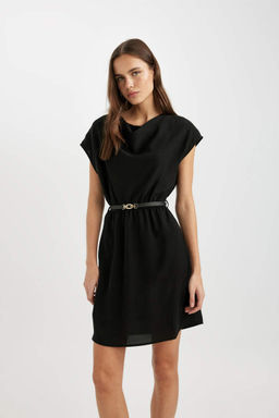 Мини-платье без рукавов из крепа с овальным вырезом - Defacto фото 4