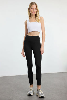 Siyah Soft F?rcal? Kumas Reflektor Bask? Detayl? Tam Boy Orme Spor Tayt THMAW25TY00020