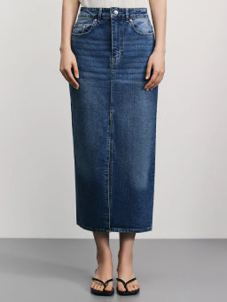 Джинсовая юбка миди с разрезом спереди / Zarina  фото 2