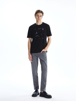 Bisiklet Yaka K?sa Kollu Bask?l? Penye Erkek Ti??rt