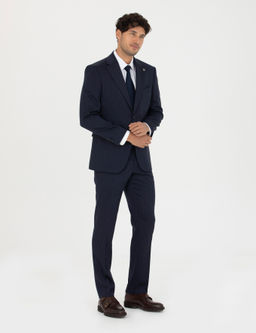 Lacivert Slim Fit _izgili Y_nl_ Tak_m Elbise