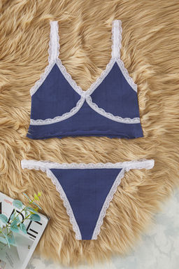 TRENDYOLMILLA Indigo Seamless/Dikissiz Kalpli Dantel Detayl? Kaps?z Orme Ic Camas?r? Tak?m? THMSS25CC00017 фото 6