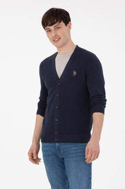 Мужской темно-синий базовый трикотажный кардиган Неожиданная скидка в корзине