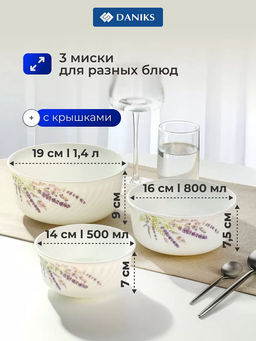 Набор салатников ЛАВАНДА 3пр (20см,17см,14см) пласт.крышки HDW3T-P (386639) /DANIKS/  фото 10
