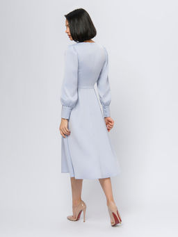 Платье серо-голубого цвета длины миди с длинными рукавами - 1001dress фото 3