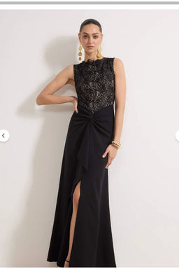 Siyah Dantel Detayl_ Y_rtma_l_ Dokuma Maxi Abiye & Mezuniyet Elbisesi TPRSS26AE00003