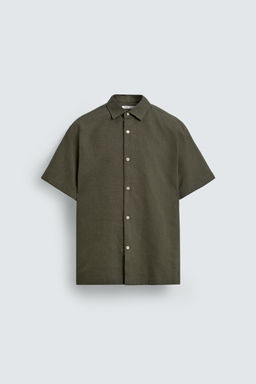 CAMISA ESTRUCTURA LINO - ALGOD?N / Oliva oscuro